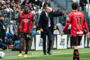Massimiliano Allegri, Rafa Leao and Christian Pulisic during a match between Juventus & AC Milan