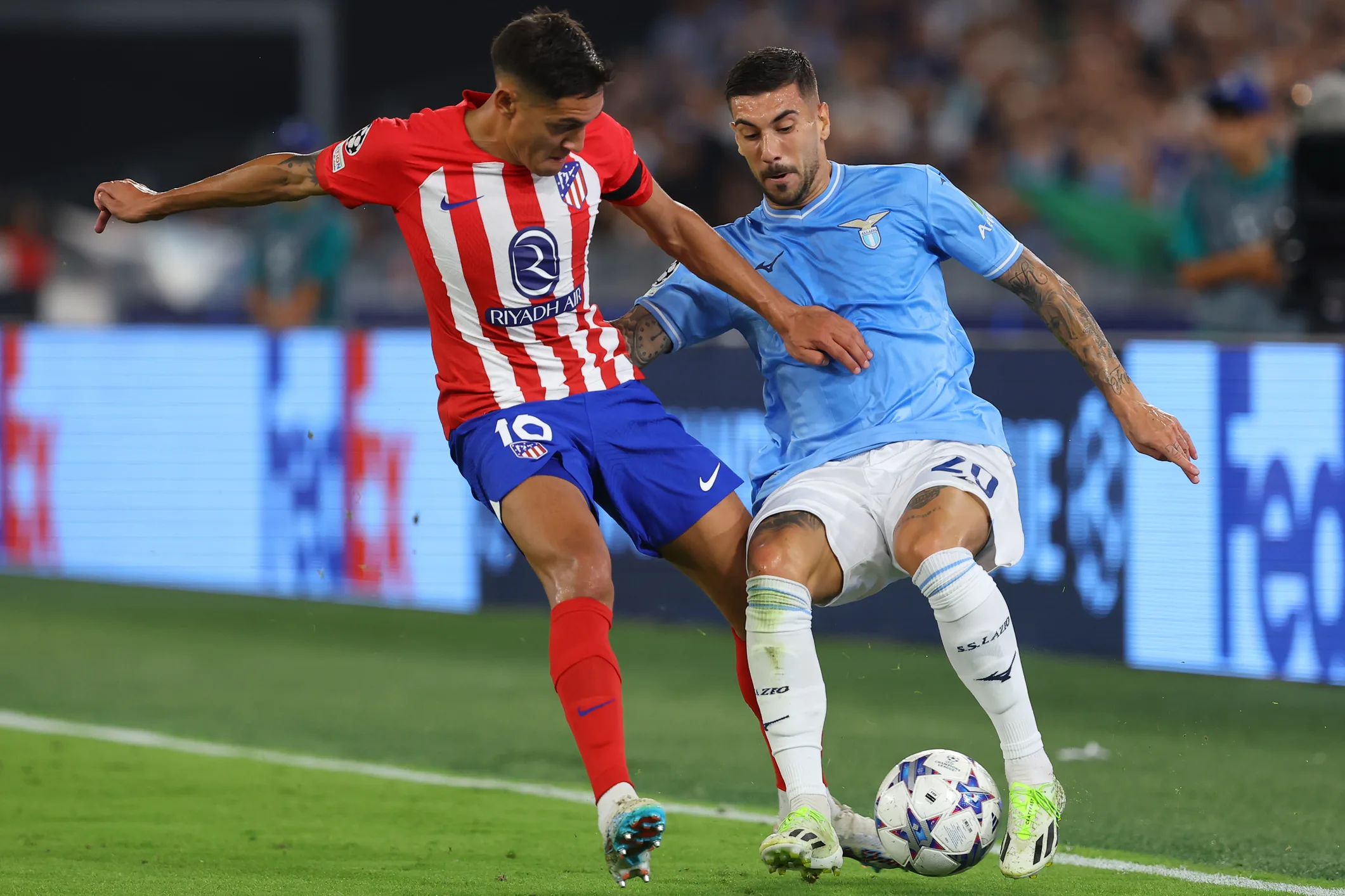 Nahuel Molina (Left) with Lazio's Mattia Zaccagni during UEFA Chamions League match back in 2023-24