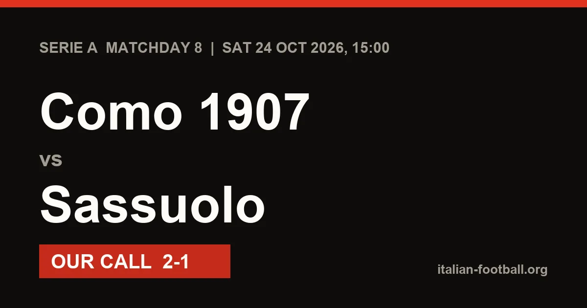Como 1907 vs Sassuolo Prediction: Serie A Matchday 8