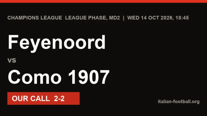 Feyenoord vs Como 1907 Prediction: Champions League League phase, MD2