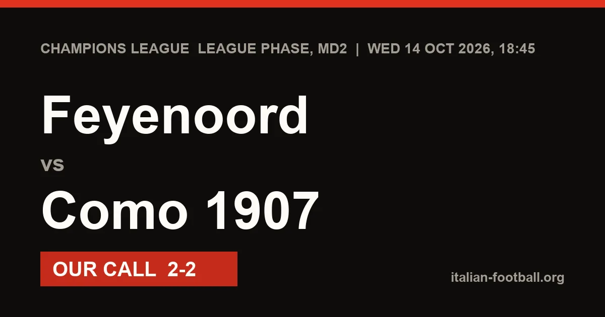 Feyenoord vs Como 1907 Prediction: Champions League League phase, MD2